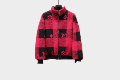 LV Embroidered Calfskin Varsity Jacket Red Plaid