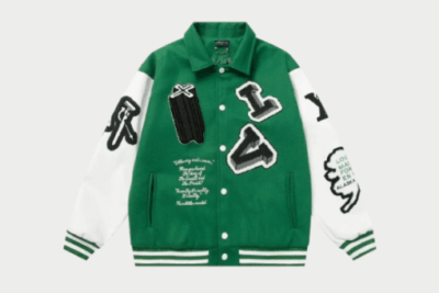 LV Graphics Leather Varsity Jacket Green/White