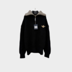LV Chunky Wool Half Zip Pullover Black