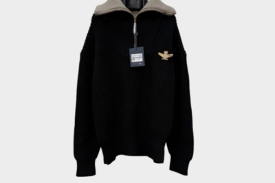 LV Chunky Wool Half Zip Pullover Black