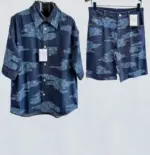 LV Monogram Short-Sleeved Chambray Shirt Blue Denim