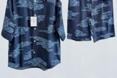 LV Monogram Short-Sleeved Chambray Shirt Blue Denim