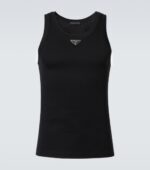 Prada triangle-logo cotton tank top black