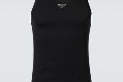 Prada triangle-logo cotton tank top black