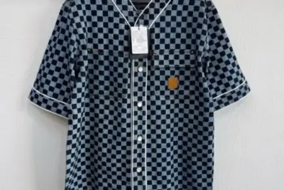 LV Denim Baseball Shirt Black Paste Check