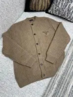 Prada Cashgora Cardigan Natural Brown