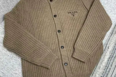 Prada Cashgora Cardigan Natural Brown