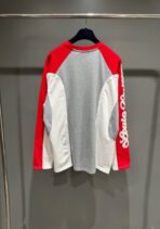 LV Signature Long-Sleeved T-Shirt In A Gray And White Panel With Crimson Raglan Sleeves - Image 2