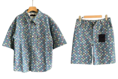 LV Damier Chambray Short-Sleeved Suite Set Multicolor
