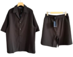 LV Printed Monogram Silk Shorts Set Dark Brown