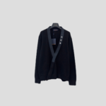 LV Embroidered Signature Cardigan In A Black Cotton Blend Ribbed Knit