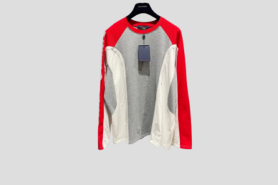 LV Signature Long-Sleeved T-Shirt In A Gray And White Panel With Crimson Raglan Sleeves