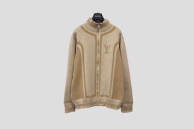LV Knit Track Top In A Two-Tone Beige Color