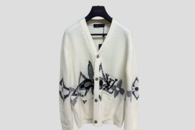 LV White Graphic Knitted Cardigan