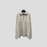 LV Ribbed Wool Half-Zip Pullover In A Light Beige