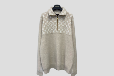 LV Ribbed Wool Half-Zip Pullover In A Light Beige