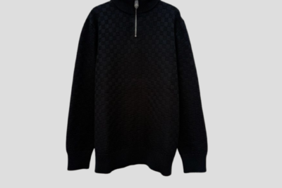 LV Cashmere-Wool Blend Half-Zip Pullover In Black