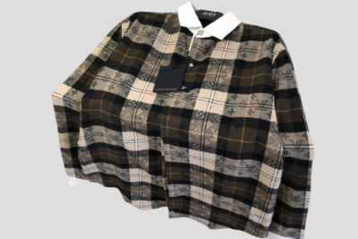 LV Flannel Long-Sleeved Polo Shirt In Brown And Beige Tones
