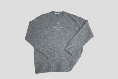 LV Logo Intarsia Wool And Cashmere Crew-Neck Sweater In Grey