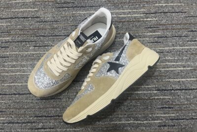 Golden Goose Running Sole Glitter-Embellished Sneakers Gray
