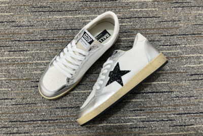 Golden Goose Ballstar Glittered Leather Sneakers White/Silver
