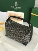 Goyard Boeing 25 Toiletry Crossbody Messenger Bag Goyardine Canvas Leather Trim Black - Image 3
