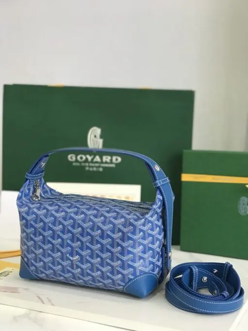 Goyard Boeing 25 Toiletry Crossbody Messenger Bag Goyardine Canvas Leather Trim Blue - Image 2