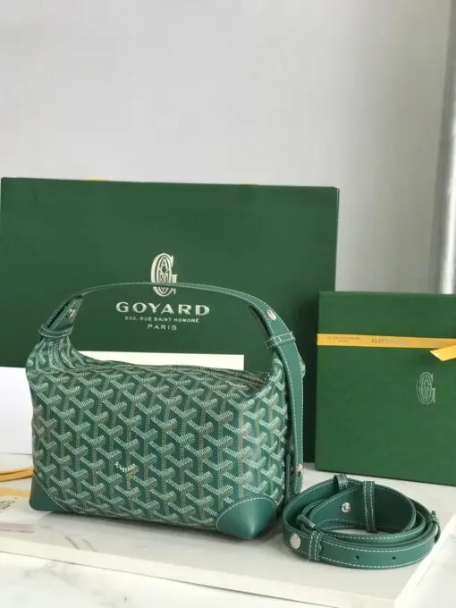 Goyard Boeing 25 Toiletry Crossbody Messenger Bag Goyardine Canvas Leather Trim Green - Image 3