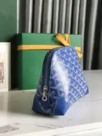 Goyard Vendome Cosmetic Pouch Bag Goyardine Canvas With Leather Trim Blue - Image 2