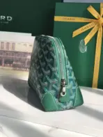 Goyard Vendome Cosmetic Pouch Bag Goyardine Canvas With Leather Trim Green - Image 4