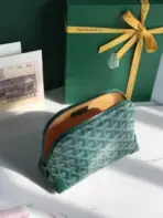 Goyard Vendome Cosmetic Pouch Bag Goyardine Canvas With Leather Trim Green - Image 2