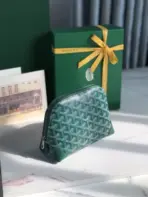 Goyard Vendome Cosmetic Pouch Bag Goyardine Canvas With Leather Trim Green - Image 3