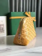 Goyard Vendome Cosmetic Pouch Bag Goyardine Canvas With Leather Trim Yellow - Image 3