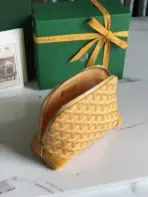 Goyard Vendome Cosmetic Pouch Bag Goyardine Canvas With Leather Trim Yellow - Image 2