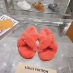 LV Orange Fuzzy Slipper Sunset Flat Mules - Image 2