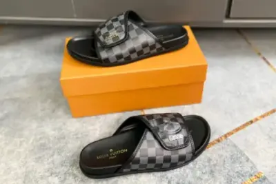 LV Slipper Black Grey Check