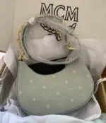 MCM Small Aren Crescent Shoulder Bag Gray