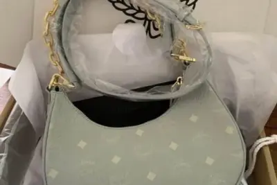 MCM Small Aren Crescent Shoulder Bag Gray