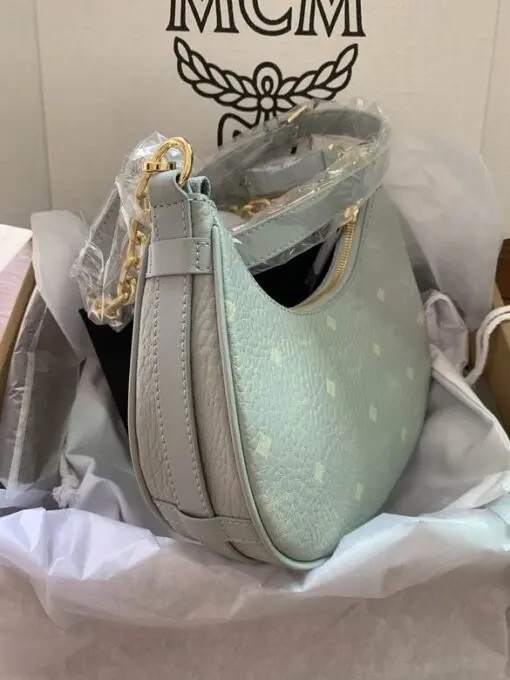 MCM Small Aren Crescent Shoulder Bag Gray - Image 2