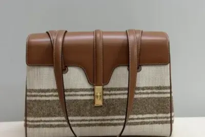 Celine Striped Textile And Calfskin Leather Bag