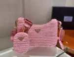 Prada Raffia Grass Shoulder Bag Pink