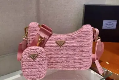 Prada Raffia Grass Shoulder Bag Pink