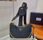 Prada Raffia Grass Shoulder Bag Black