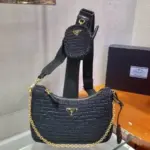 Prada Raffia Grass Shoulder Bag Black