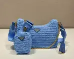 Prada Raffia Grass Shoulder Bag Blue