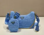 Prada Raffia Grass Shoulder Bag Blue