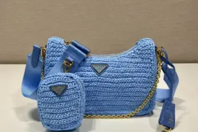 Prada Raffia Grass Shoulder Bag Blue