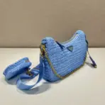 Prada Raffia Grass Shoulder Bag Blue - Image 3
