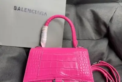 Balenciaga Hourglass Bag Pink Crocodile