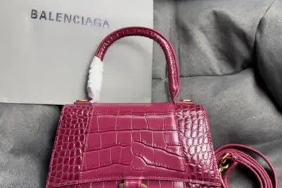 Balenciaga Hourglass Bag Maroon Crocodile